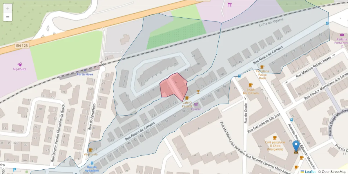 Mapa detalhado do código postal 8800-305 com limites, códigos postais vizinhos e agências dos correios