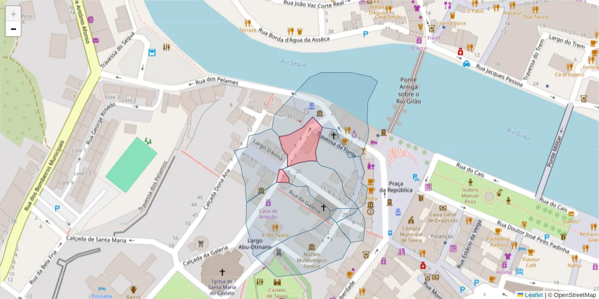 Mapa detalhado do código postal 8800-306 com limites, códigos postais vizinhos e agências dos correios