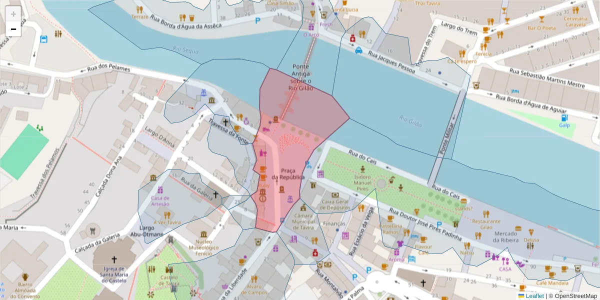 Mapa detalhado do código postal 8800-316 com limites, códigos postais vizinhos e agências dos correios
