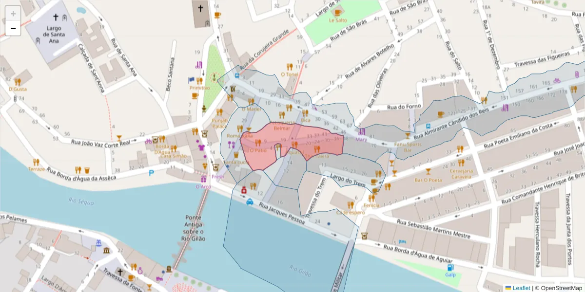 Mapa detalhado do código postal 8800-324 com limites, códigos postais vizinhos e agências dos correios