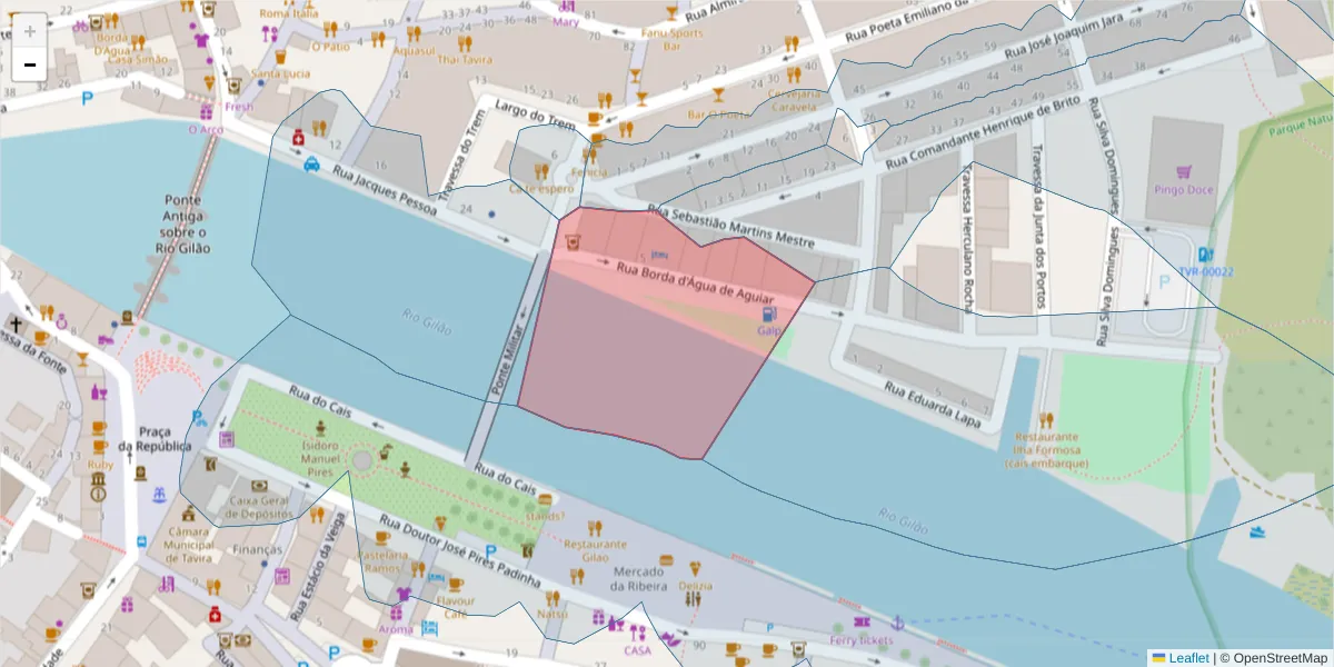 Mapa detalhado do código postal 8800-326 com limites, códigos postais vizinhos e agências dos correios