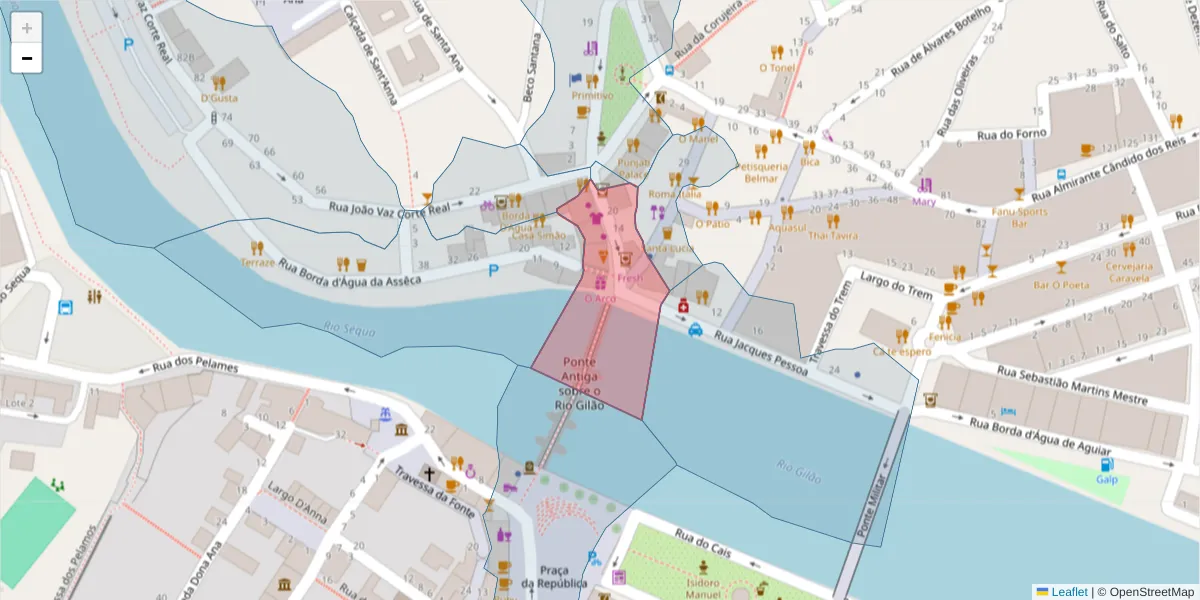 Mapa detalhado do código postal 8800-327 com limites, códigos postais vizinhos e agências dos correios