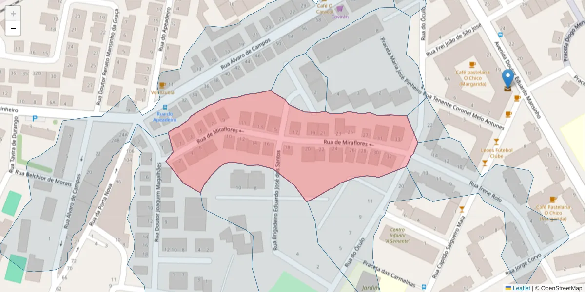 Mapa detalhado do código postal 8800-338 com limites, códigos postais vizinhos e agências dos correios