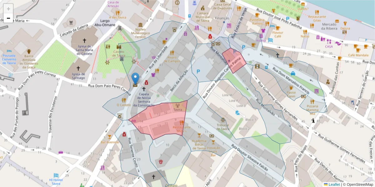 Mapa detalhado do código postal 8800-345 com limites, códigos postais vizinhos e agências dos correios