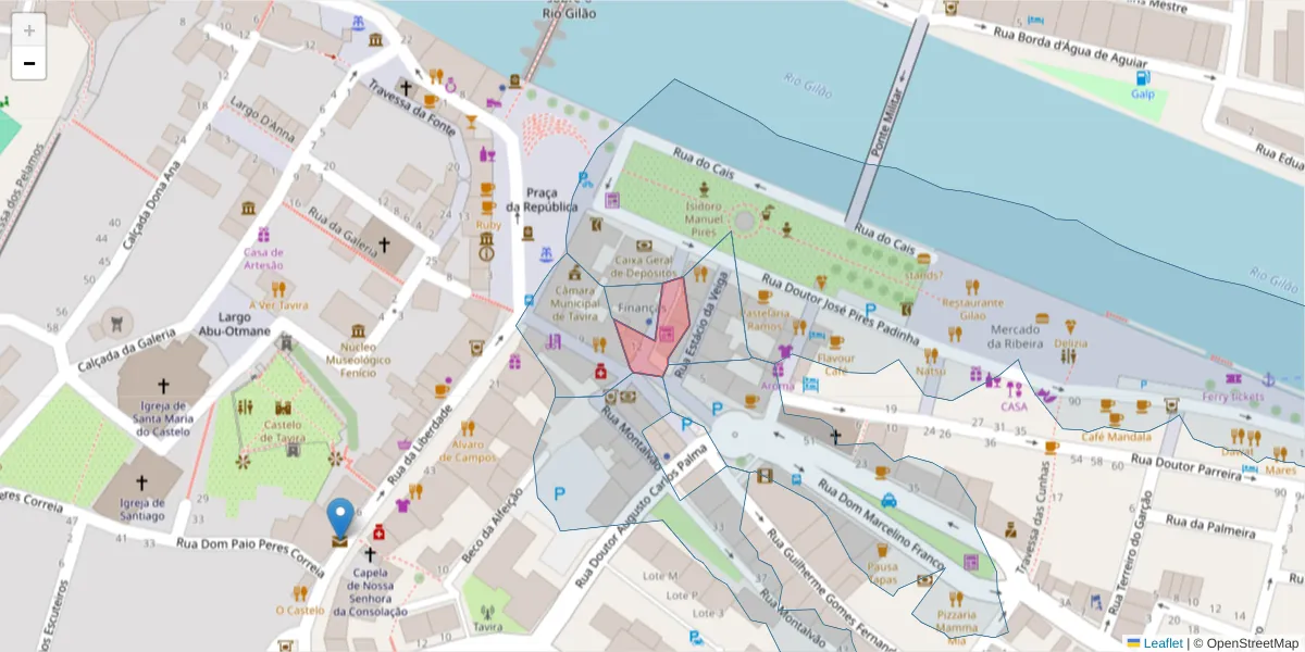 Mapa detalhado do código postal 8800-355 com limites, códigos postais vizinhos e agências dos correios