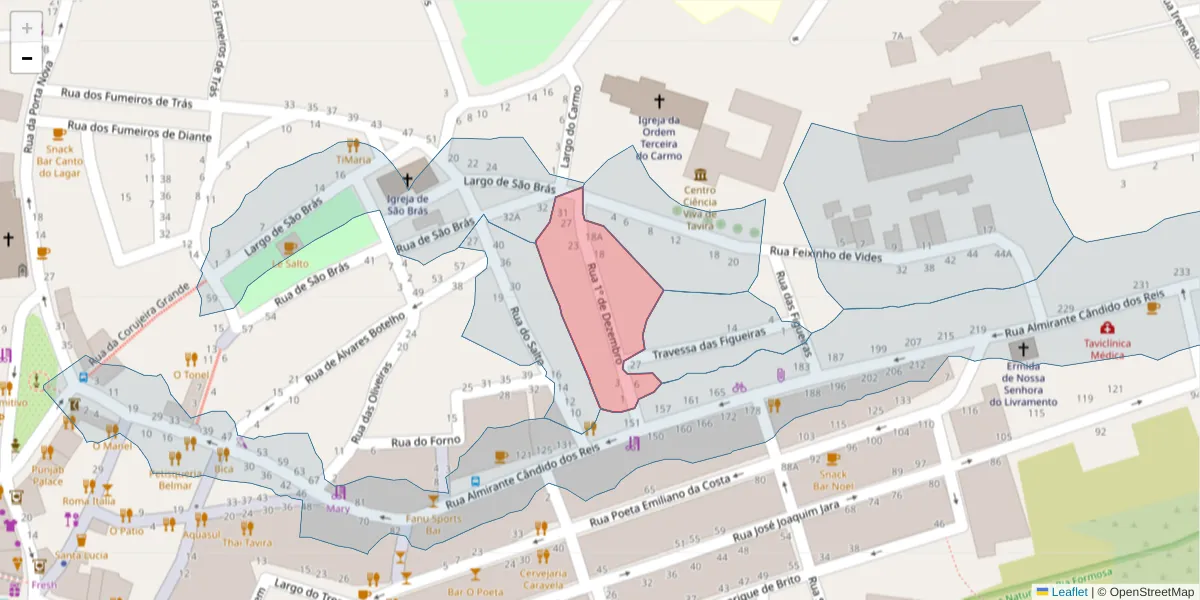 Mapa detalhado do código postal 8800-359 com limites, códigos postais vizinhos e agências dos correios
