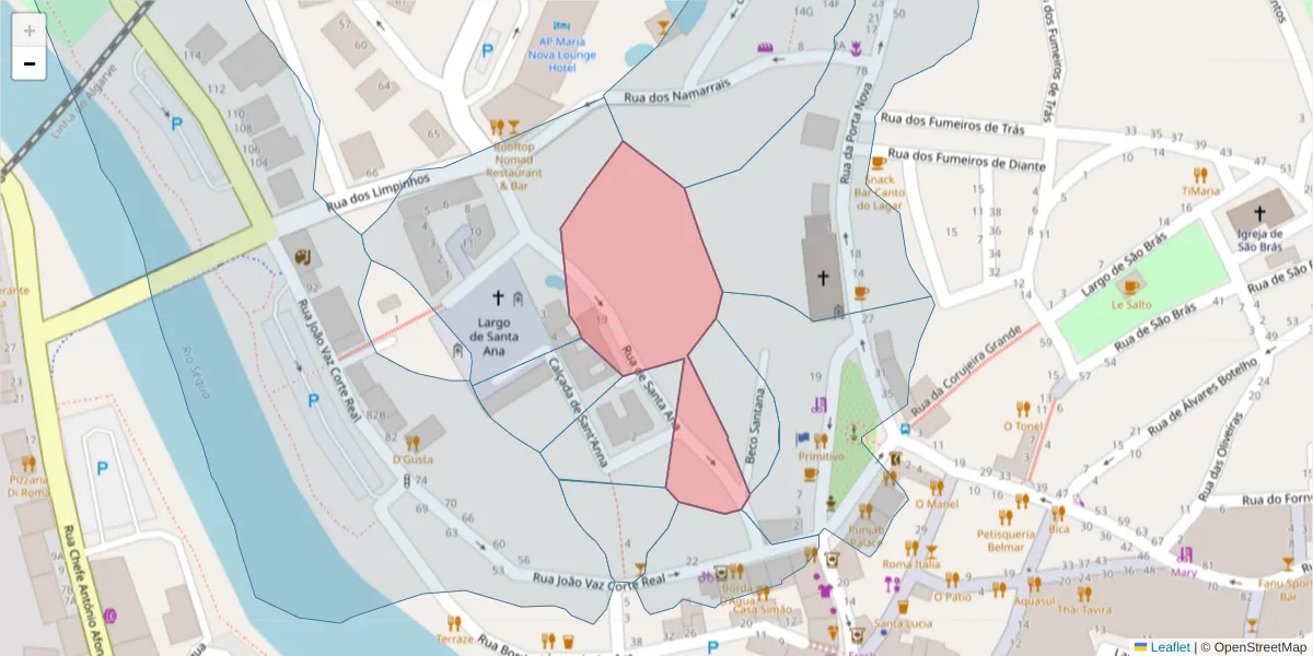Mapa detalhado do código postal 8800-364 com limites, códigos postais vizinhos e agências dos correios