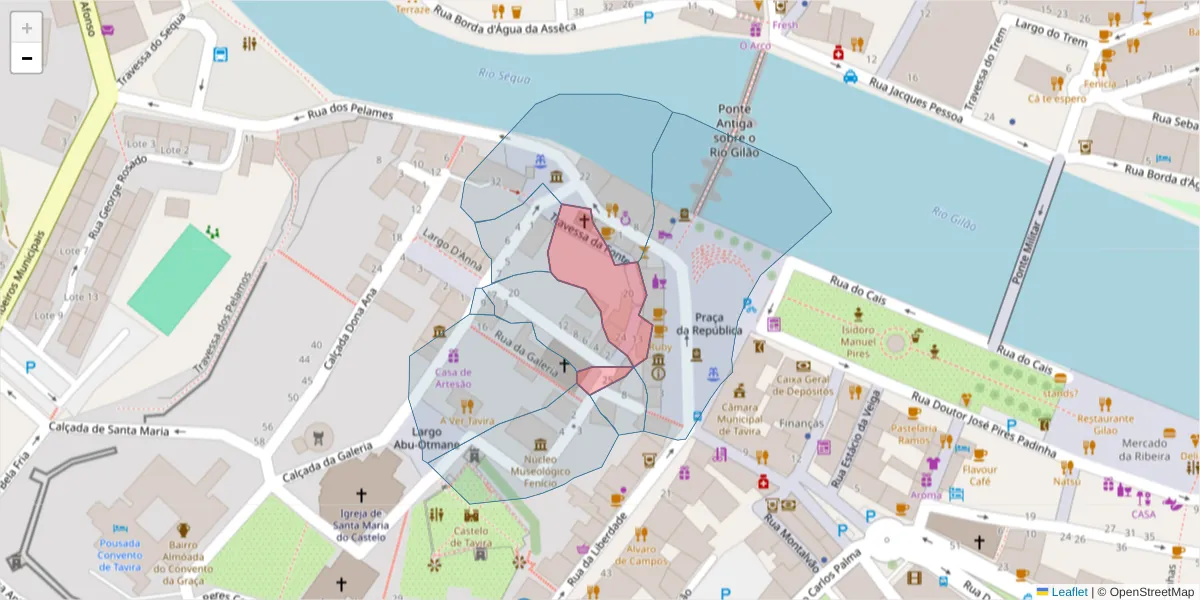 Mapa detalhado do código postal 8800-371 com limites, códigos postais vizinhos e agências dos correios