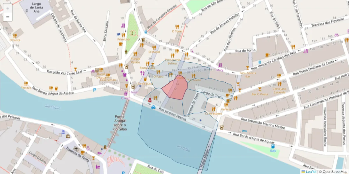 Mapa detalhado do código postal 8800-374 com limites, códigos postais vizinhos e agências dos correios