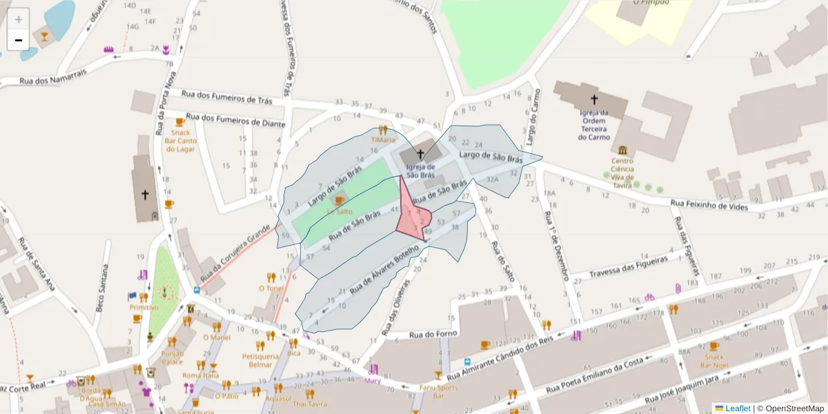Mapa detalhado do código postal 8800-377 com limites, códigos postais vizinhos e agências dos correios