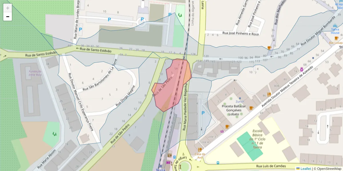 Mapa detalhado do código postal 8800-383 com limites, códigos postais vizinhos e agências dos correios