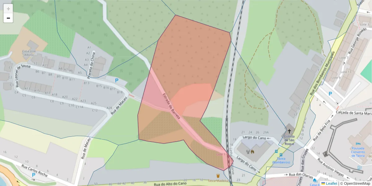 Mapa detalhado do código postal 8800-385 com limites, códigos postais vizinhos e agências dos correios