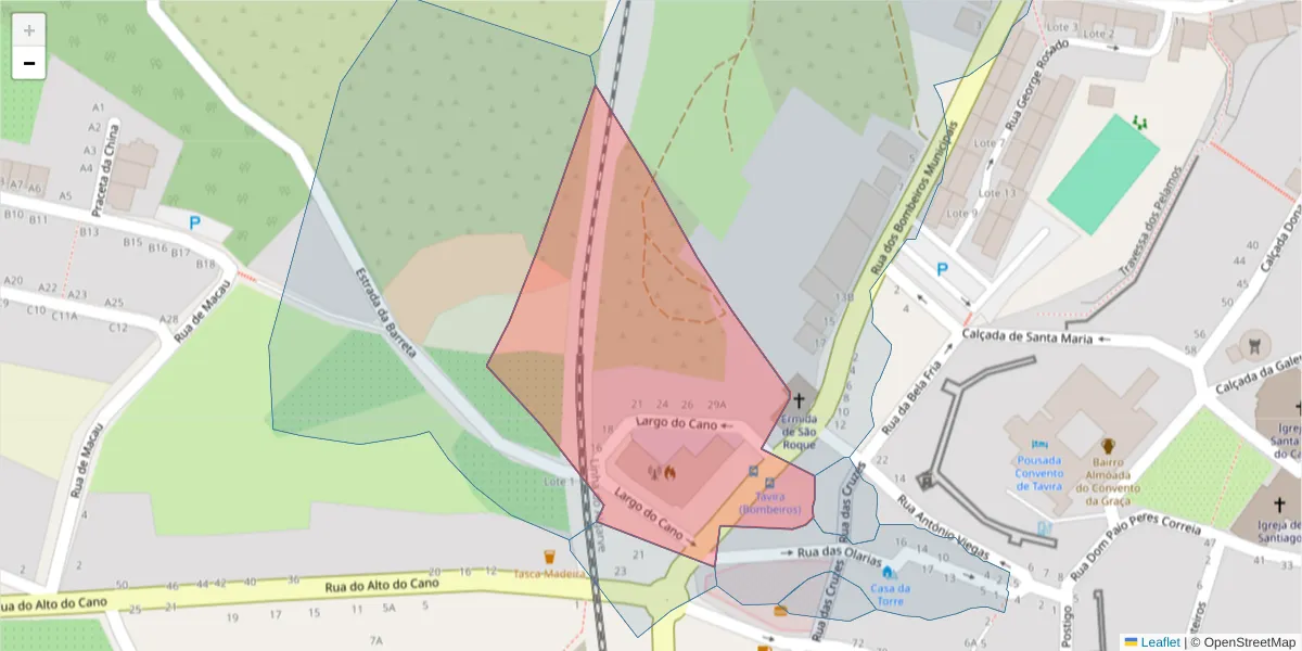 Mapa detalhado do código postal 8800-389 com limites, códigos postais vizinhos e agências dos correios
