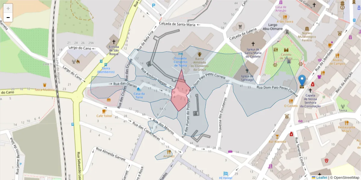 Mapa detalhado do código postal 8800-390 com limites, códigos postais vizinhos e agências dos correios