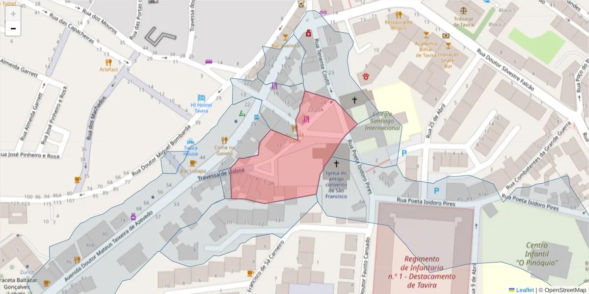 Mapa detalhado do código postal 8800-391 com limites, códigos postais vizinhos e agências dos correios