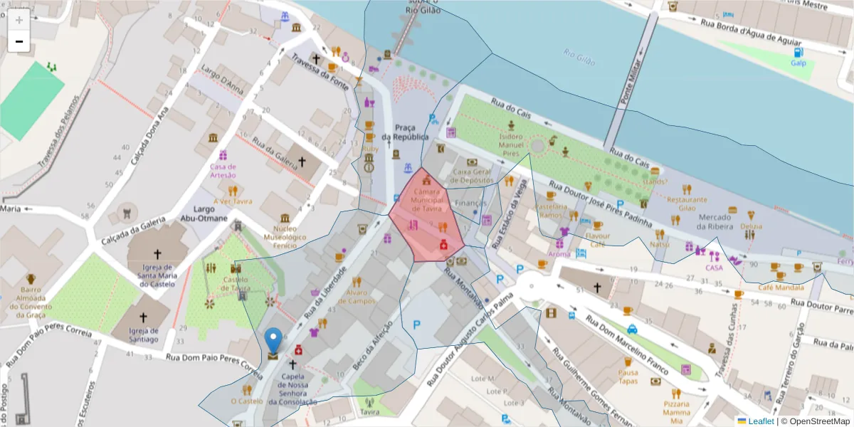 Mapa detalhado do código postal 8800-394 com limites, códigos postais vizinhos e agências dos correios