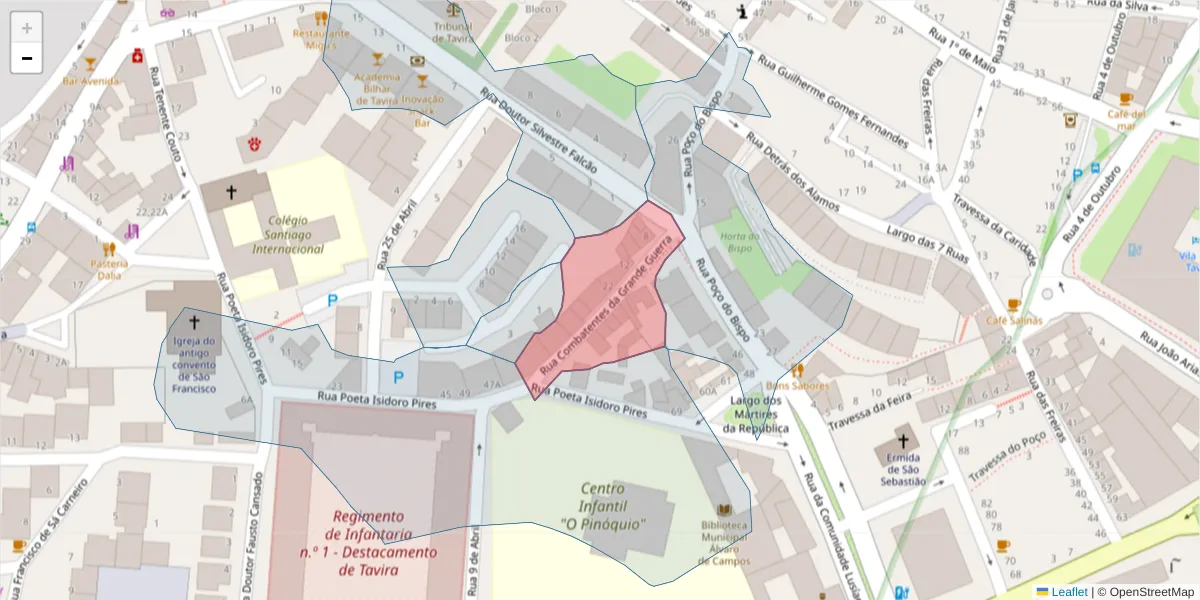 Mapa detalhado do código postal 8800-396 com limites, códigos postais vizinhos e agências dos correios