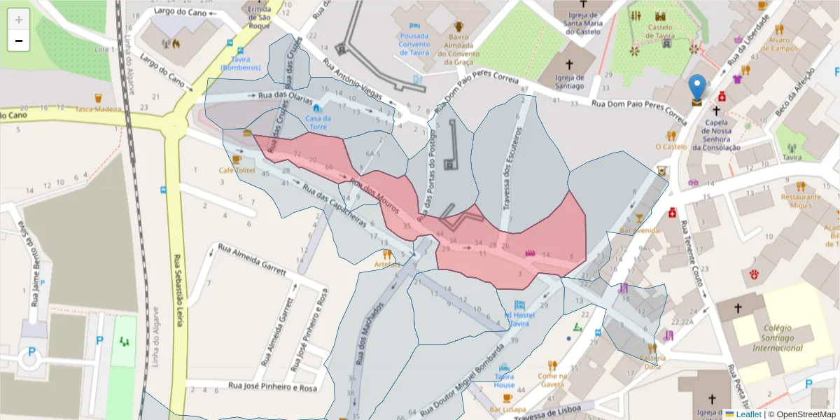 Mapa detalhado do código postal 8800-410 com limites, códigos postais vizinhos e agências dos correios