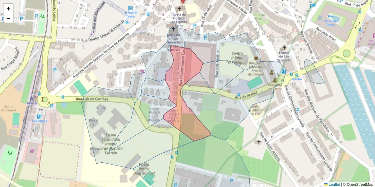 Mapa detalhado do código postal 8800-413 com limites, códigos postais vizinhos e agências dos correios