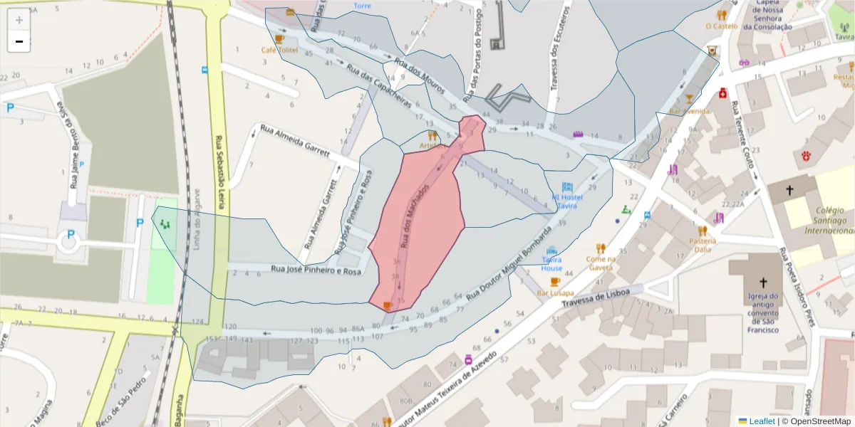 Mapa detalhado do código postal 8800-416 com limites, códigos postais vizinhos e agências dos correios