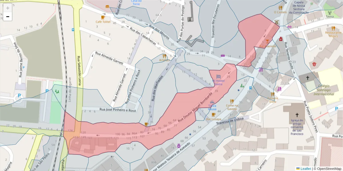 Mapa detalhado do código postal 8800-419 com limites, códigos postais vizinhos e agências dos correios