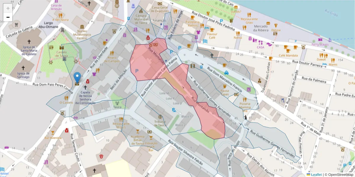 Mapa detalhado do código postal 8800-420 com limites, códigos postais vizinhos e agências dos correios