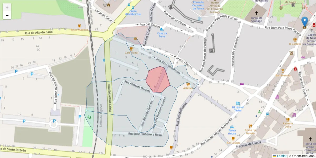 Mapa detalhado do código postal 8800-429 com limites, códigos postais vizinhos e agências dos correios