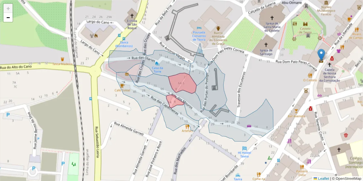 Mapa detalhado do código postal 8800-430 com limites, códigos postais vizinhos e agências dos correios