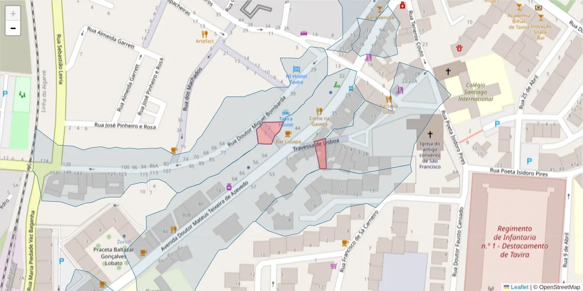 Mapa detalhado do código postal 8800-431 com limites, códigos postais vizinhos e agências dos correios