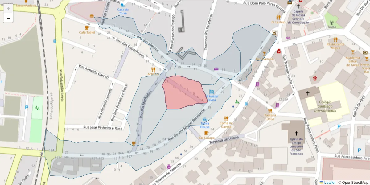 Mapa detalhado do código postal 8800-435 com limites, códigos postais vizinhos e agências dos correios