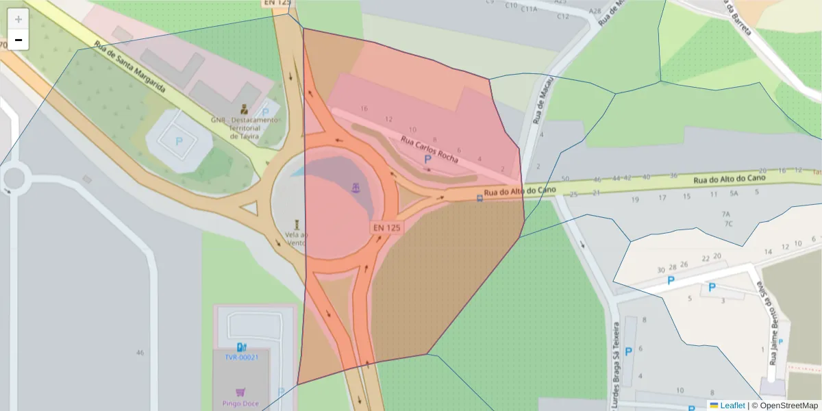 Mapa detalhado do código postal 8800-450 com limites, códigos postais vizinhos e agências dos correios