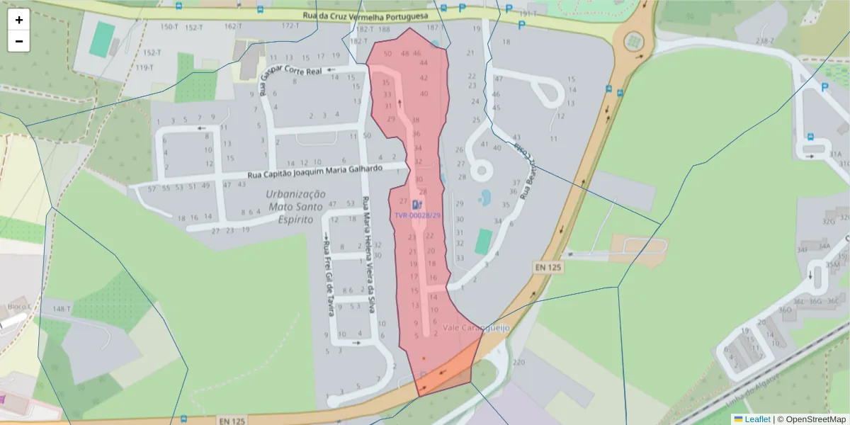 Mapa detalhado do código postal 8800-453 com limites, códigos postais vizinhos e agências dos correios