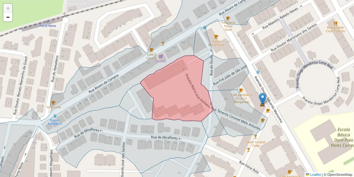 Mapa detalhado do código postal 8800-466 com limites, códigos postais vizinhos e agências dos correios