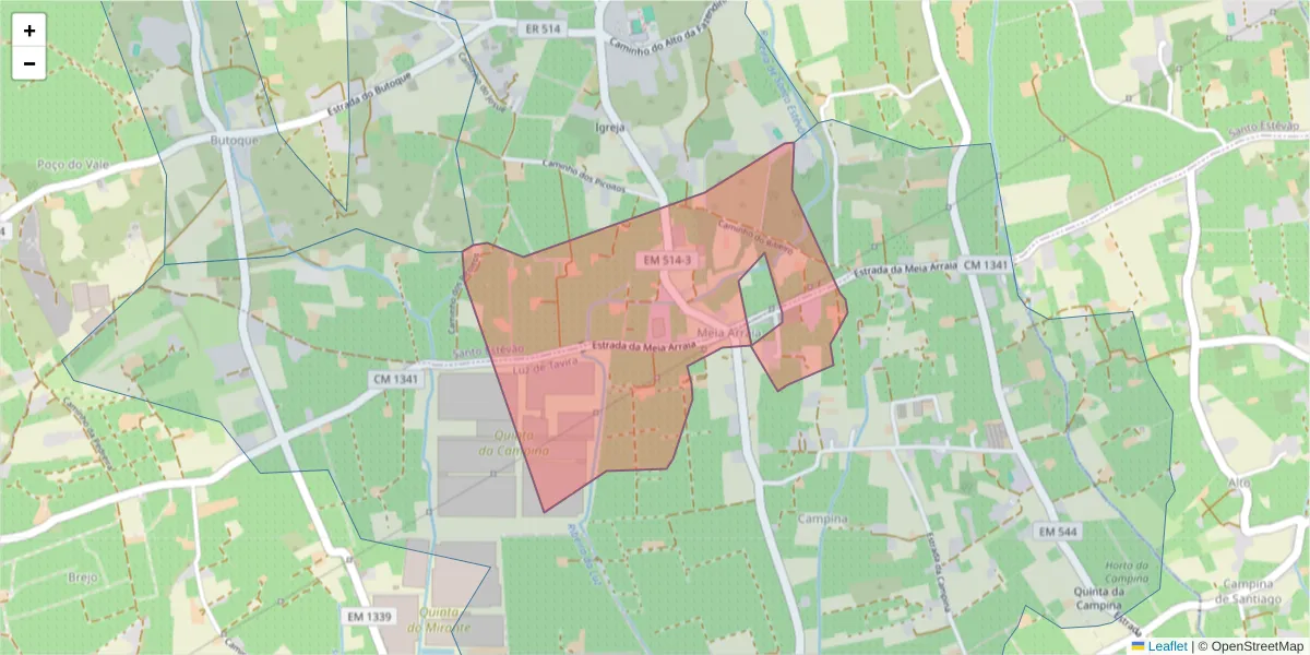 Mapa detalhado do código postal 8800-508 com limites, códigos postais vizinhos e agências dos correios