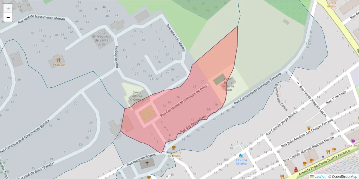 Mapa detalhado do código postal 8800-538 com limites, códigos postais vizinhos e agências dos correios