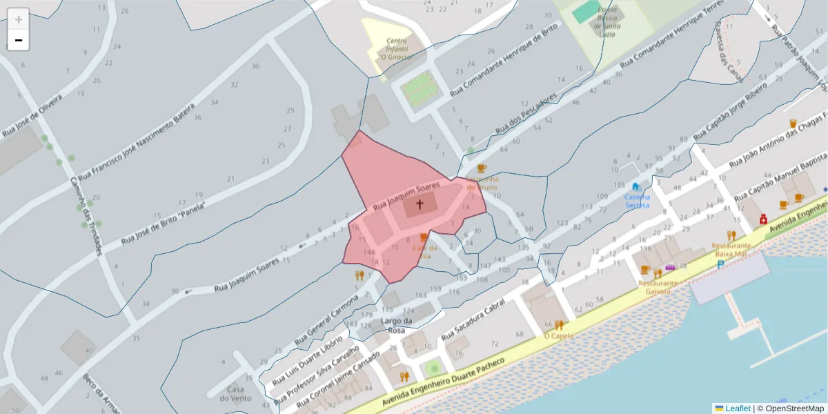 Mapa detalhado do código postal 8800-541 com limites, códigos postais vizinhos e agências dos correios