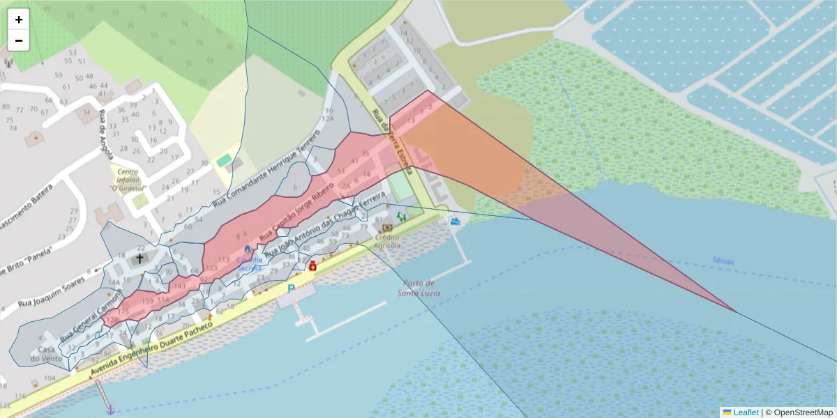 Mapa detalhado do código postal 8800-544 com limites, códigos postais vizinhos e agências dos correios