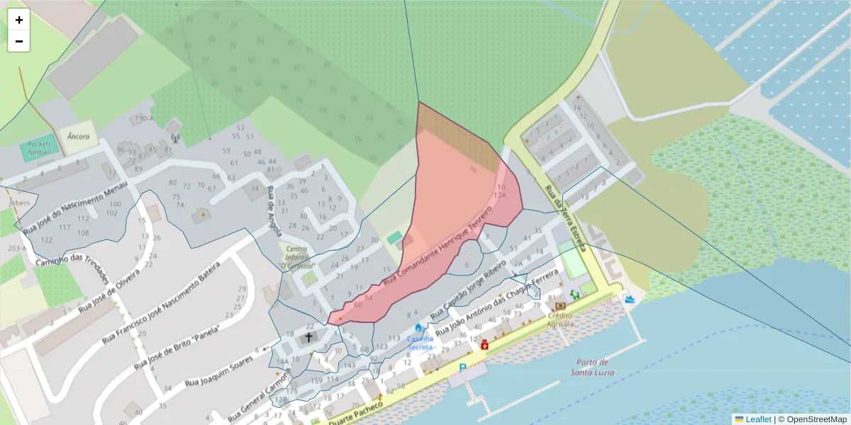 Mapa detalhado do código postal 8800-546 com limites, códigos postais vizinhos e agências dos correios