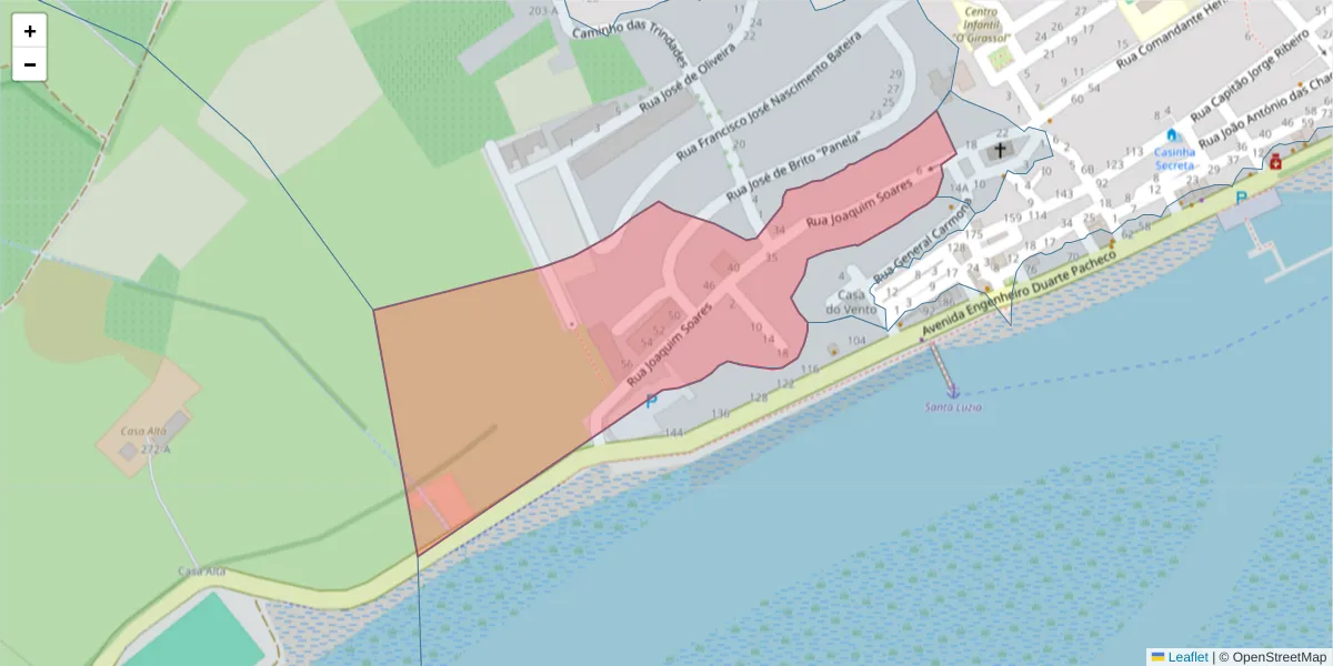 Mapa detalhado do código postal 8800-552 com limites, códigos postais vizinhos e agências dos correios