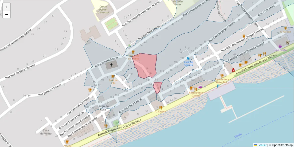 Mapa detalhado do código postal 8800-554 com limites, códigos postais vizinhos e agências dos correios