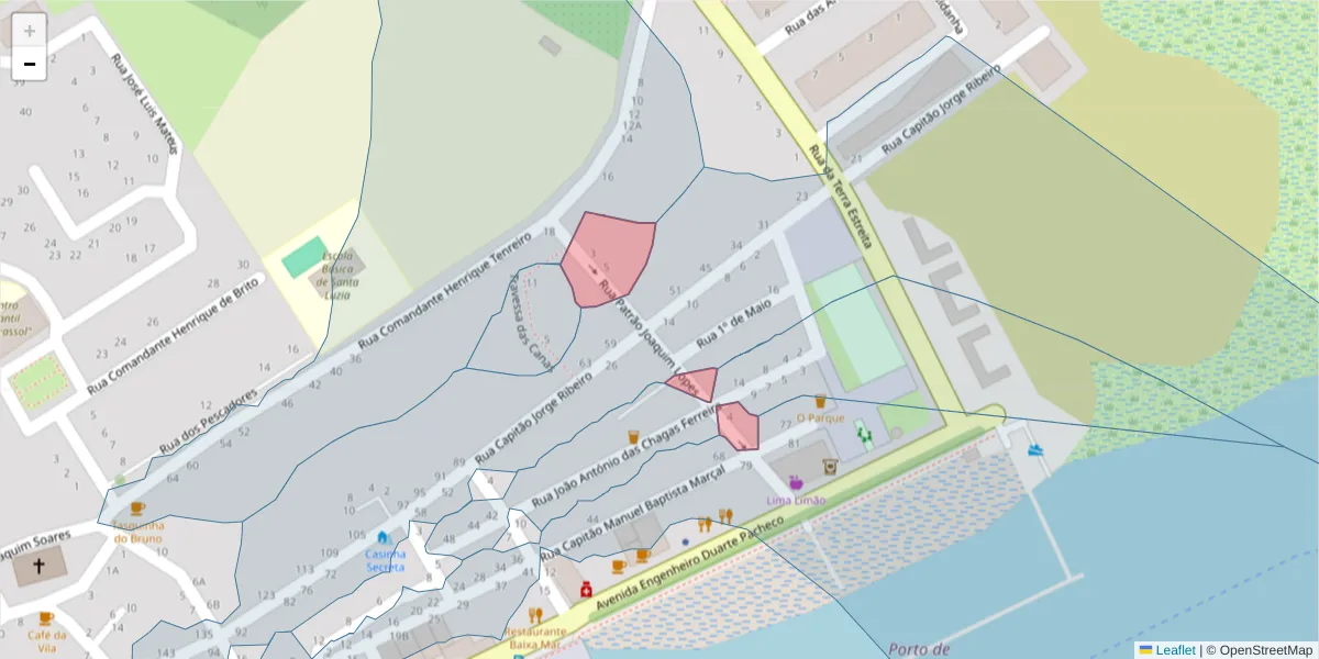Mapa detalhado do código postal 8800-555 com limites, códigos postais vizinhos e agências dos correios