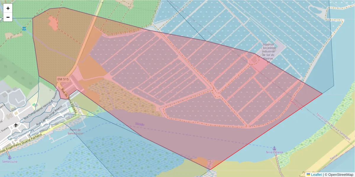 Mapa detalhado do código postal 8800-564 com limites, códigos postais vizinhos e agências dos correios