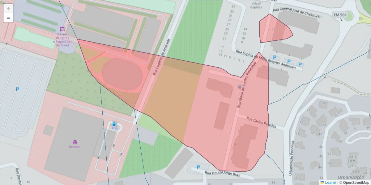 Mapa detalhado do código postal 8800-600 com limites, códigos postais vizinhos e agências dos correios
