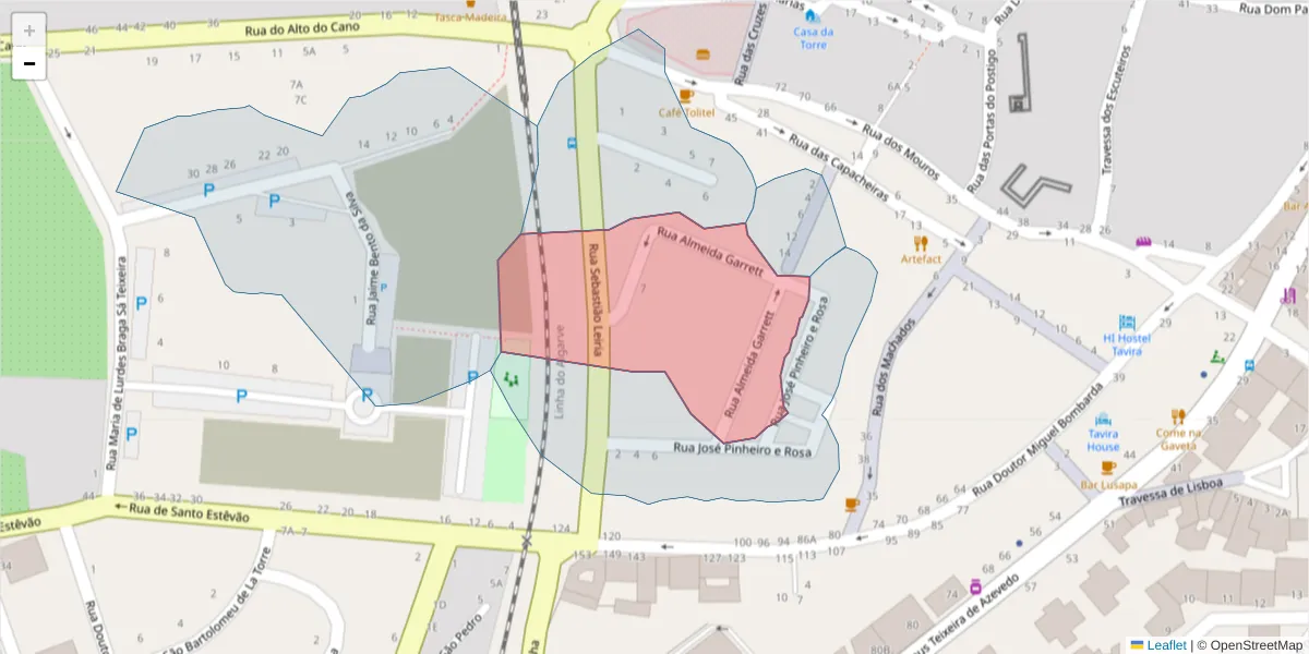 Mapa detalhado do código postal 8800-633 com limites, códigos postais vizinhos e agências dos correios