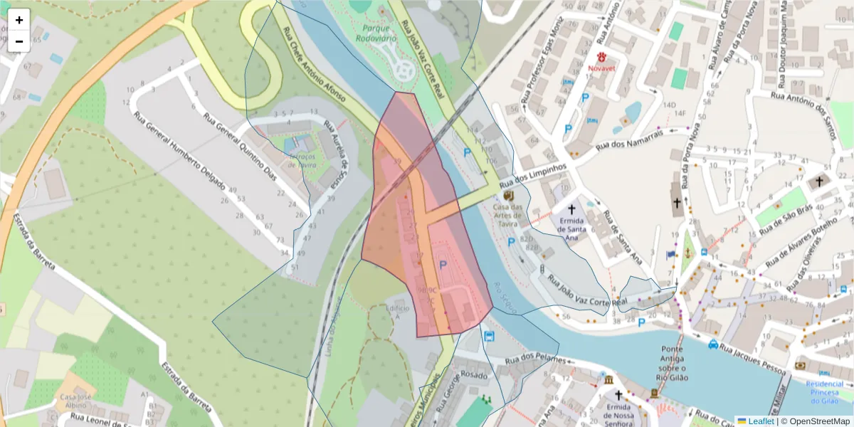 Mapa detalhado do código postal 8800-636 com limites, códigos postais vizinhos e agências dos correios