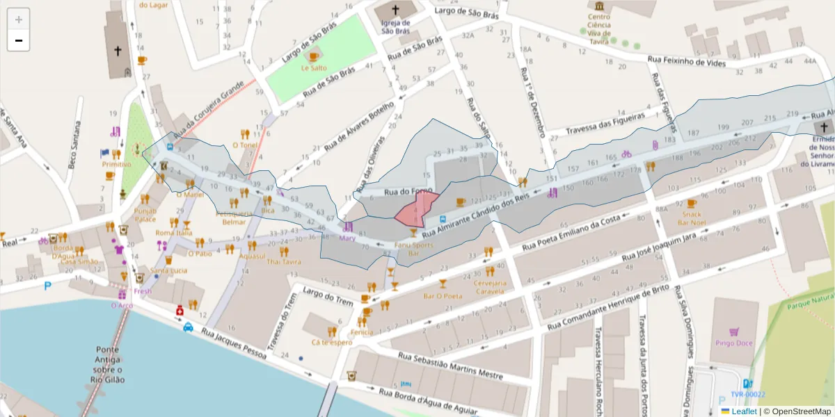 Mapa detalhado do código postal 8800-664 com limites, códigos postais vizinhos e agências dos correios