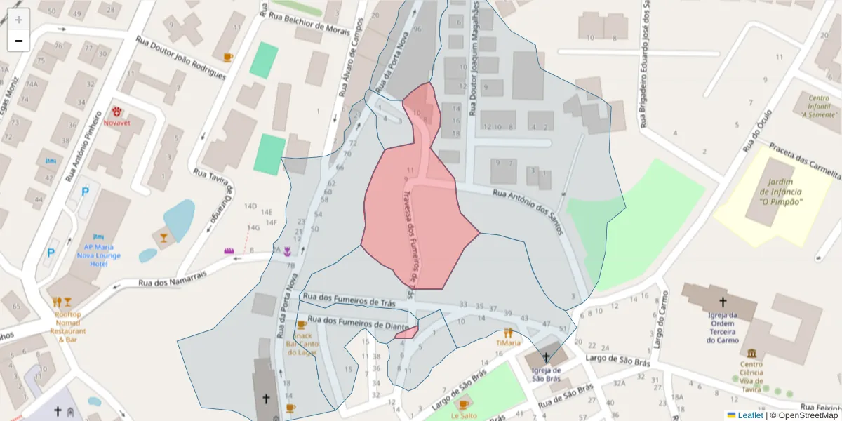 Mapa detalhado do código postal 8800-667 com limites, códigos postais vizinhos e agências dos correios