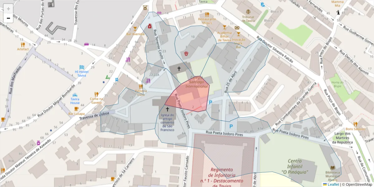 Mapa detalhado do código postal 8800-672 com limites, códigos postais vizinhos e agências dos correios