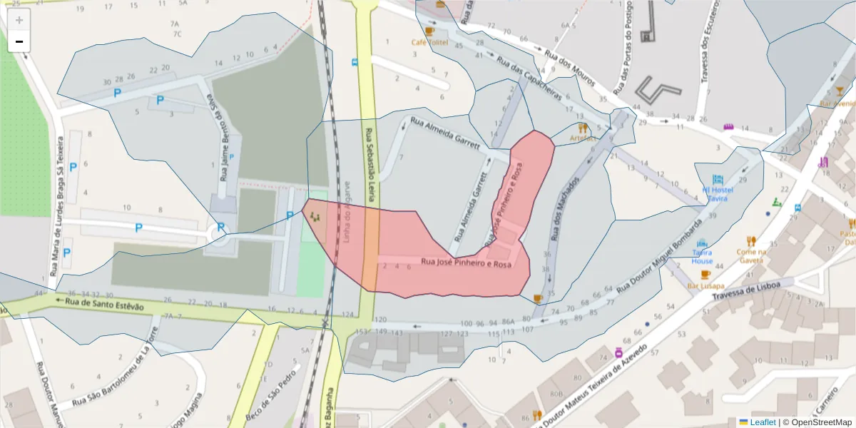 Mapa detalhado do código postal 8800-676 com limites, códigos postais vizinhos e agências dos correios