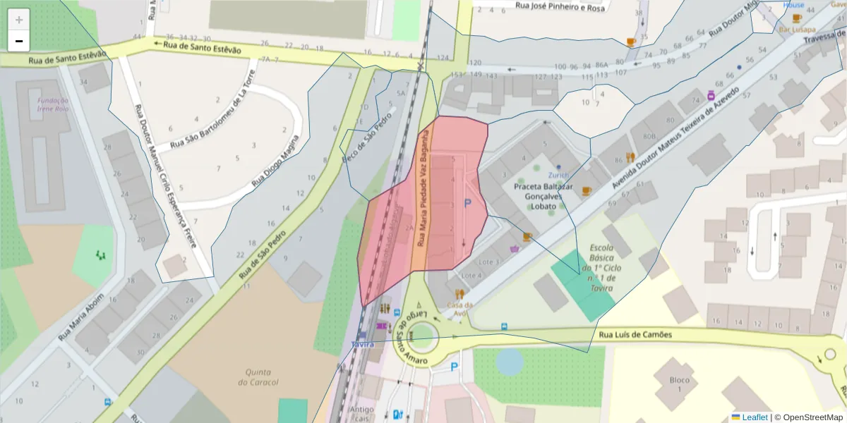 Mapa detalhado do código postal 8800-682 com limites, códigos postais vizinhos e agências dos correios